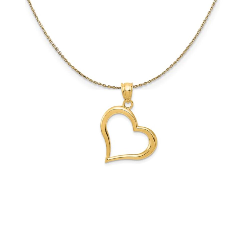 14k Yellow Gold Open Heart Necklace - 24 Inch